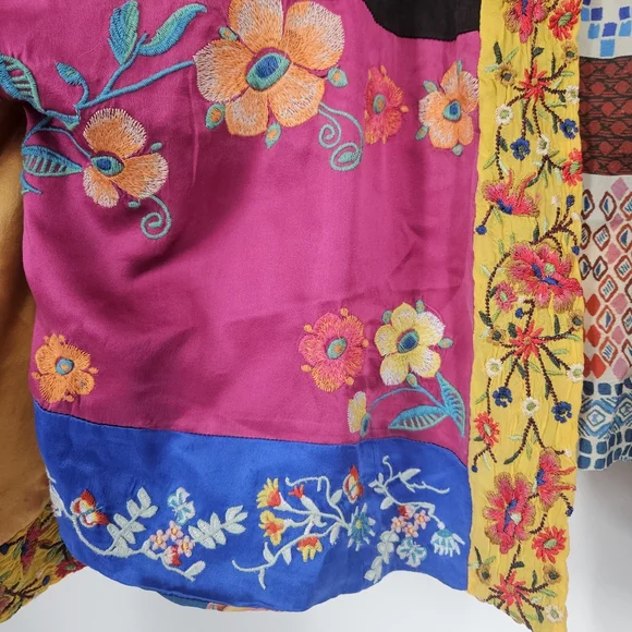 Johnny Was Floral Embroidered Silk Open Front Kimono Cardigan - Picture 9 of 16